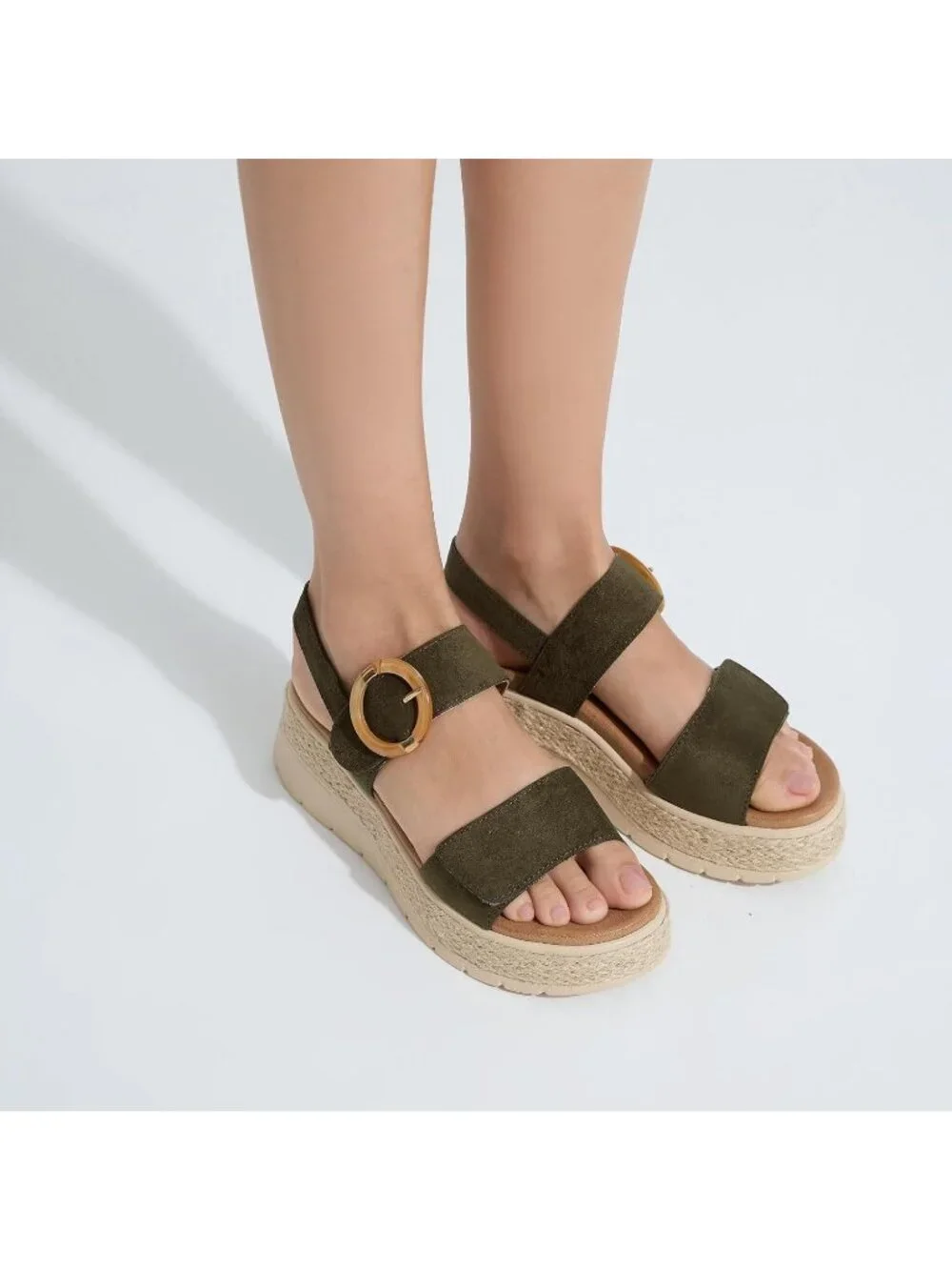 Women's Green Comfortable Solid Espadrille Low Wedge Heel Platform Sandal Shoes